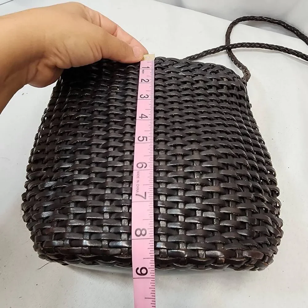 Elllepi Genuine Leather Woven Leather Bucket Crossbody Bag Handmade - Picture 5 of 9